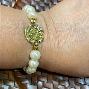 St. Benedict Elegant Gold and Cream Pearl Bracelet